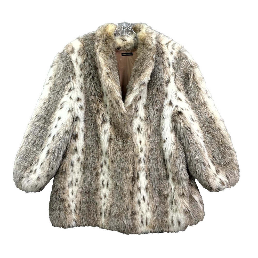 Style VI Ltd. Faux Fur Jacket Womens Large Brown USA‎ Chic Glamorous Cocktail